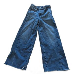 Good American Wide Leg Jeans Size 2/26 High Rise Raw Hem Cropped Blue Denim